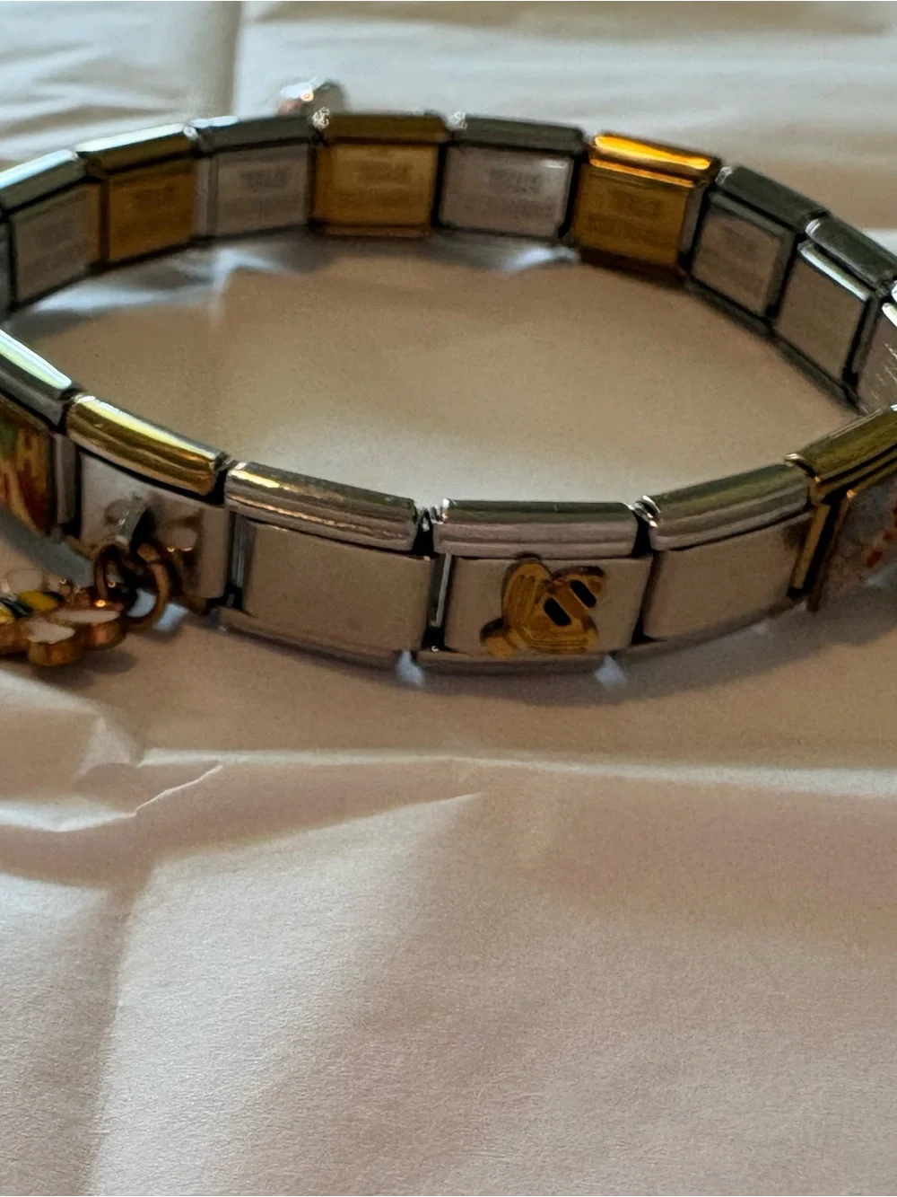 Two-Tone Stainless Steel Italian Charm Link Bracelet - Silver & Gold